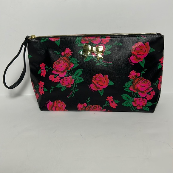 New Betsey Johnson Red Rose Floral Cosmetic Pouch Bag